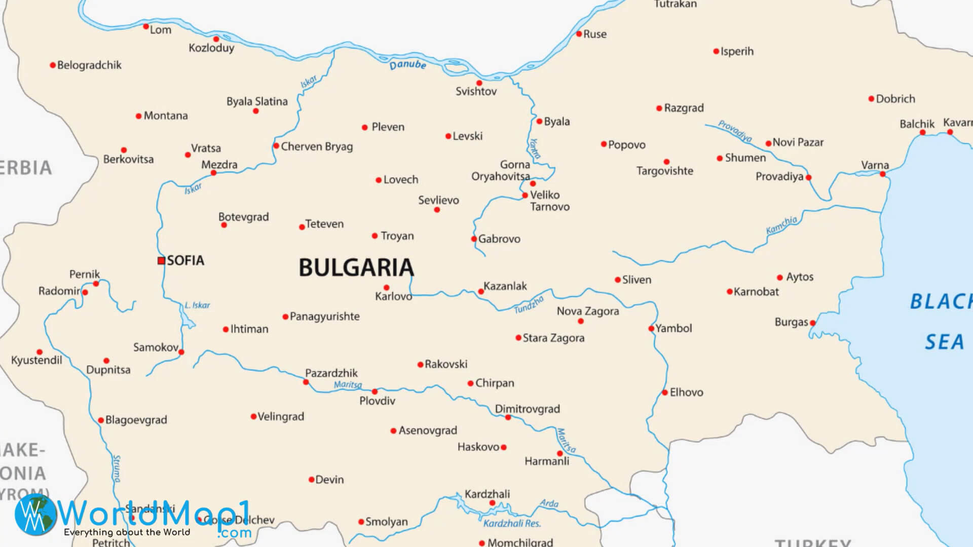 Bulgaria Map with Romania Border